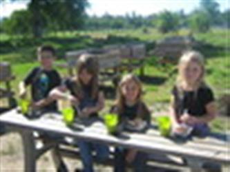 kids sitting on a picnic table